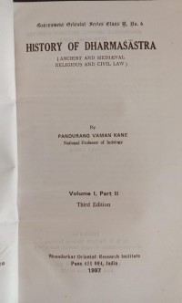 Image of Government Oriental Series Class B, No. 6 : History of Dharmasastra Vol. I Part II